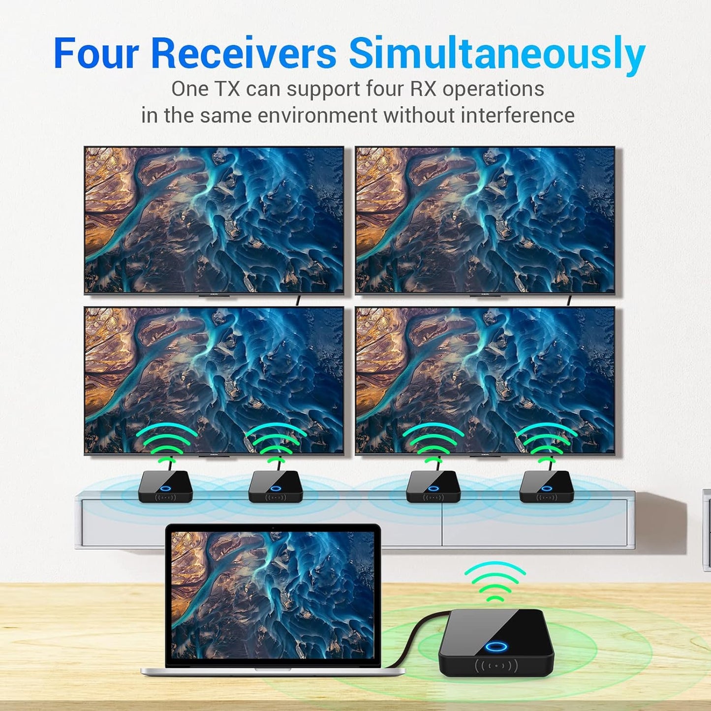 Wireless HDMI Transmitter and Receiver, Portable, 1080P 60HZ, 98FT, 2.4/5GHZ Dual Band WiFi, 80Mbps, 1 Tx to 4 Rxs, Anrewa 810