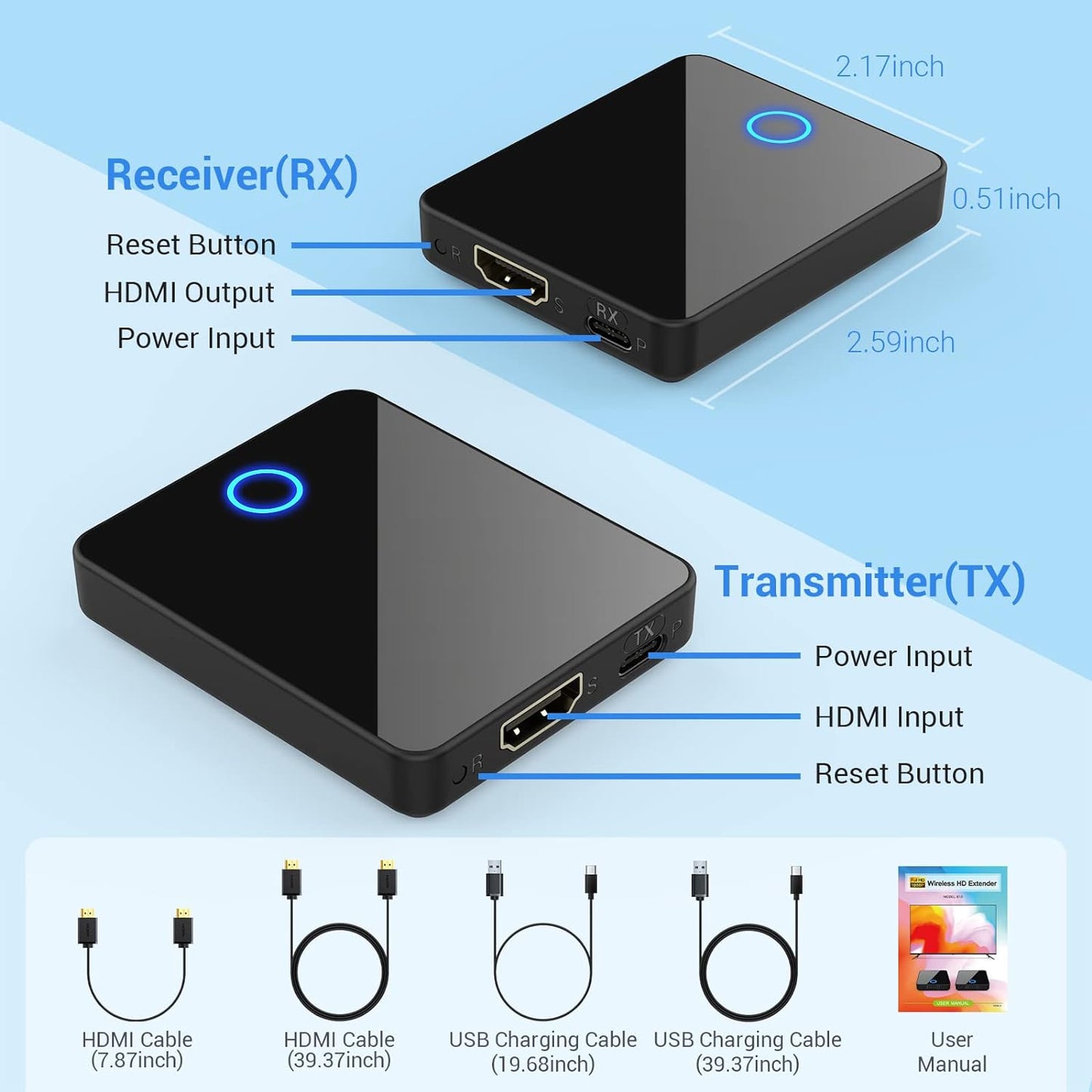 Wireless HDMI Transmitter and Receiver, Portable, 1080P 60HZ, 98FT, 2.4/5GHZ Dual Band WiFi, 80Mbps, 1 Tx to 4 Rxs, Anrewa 810