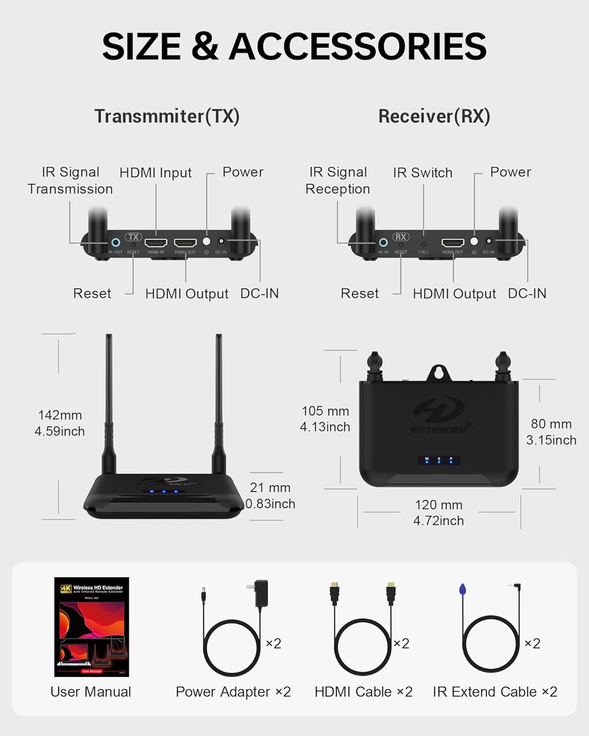 4K Wireless HDMI Transmitter and Receiver, 2160P 30HZ, 820FT, Dual 5GHZ WiFi, 9 Set-able Channels, 433Mbps, 1 Tx to 3 Rxs, IR Remote Extend, 4K HDMI Loop-Out, Anrewa 950