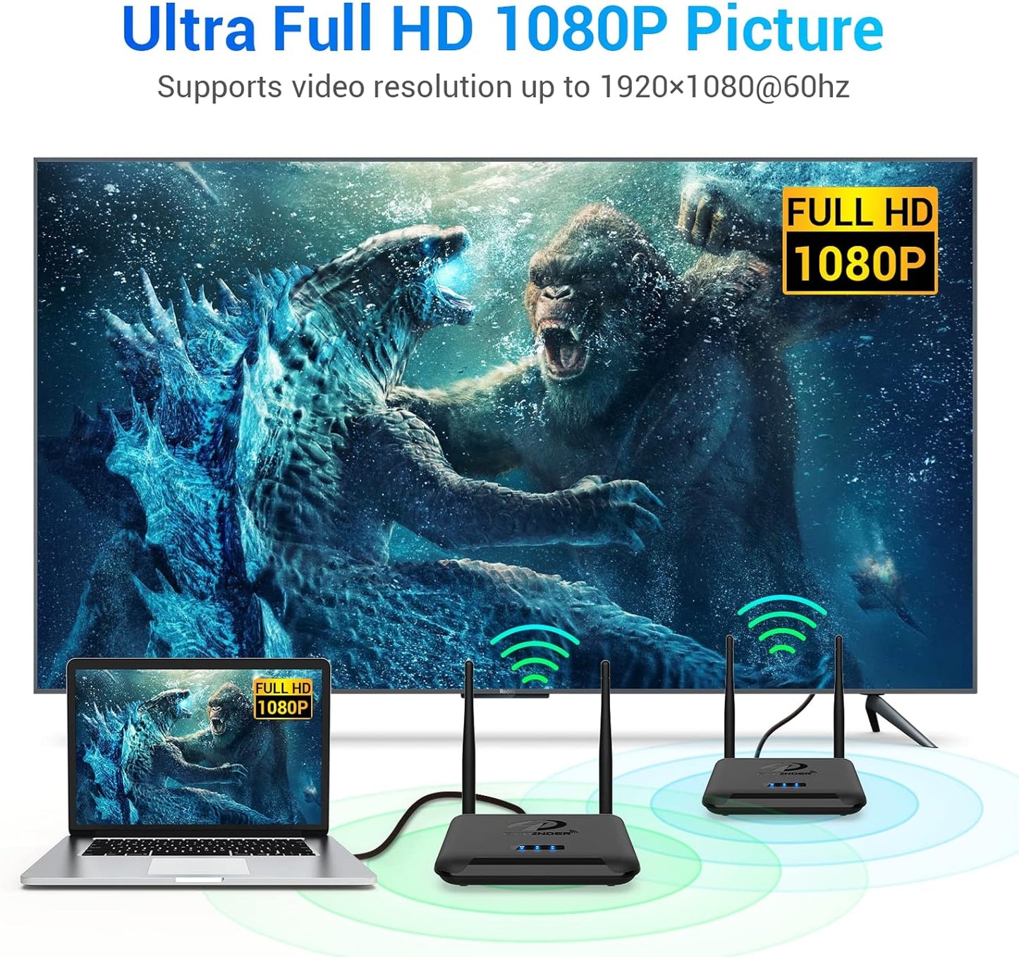 Wireless HDMI Transmitter and Receiver, 1080P 60HZ, 656FT, 2.4/5GHZ Dual Band WiFi, 80Mbps, 1 Tx to 4 Rxs, IR Remote Extend, HDMI Loop-Out, Anrewa 850